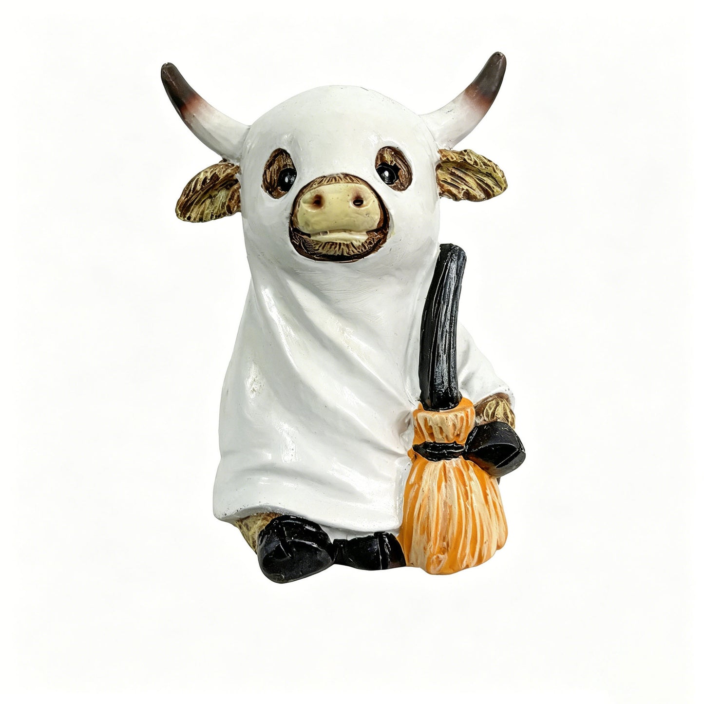 Highland Cow Halloween Figurine – Cute Resin Pumpkin Animal Decor