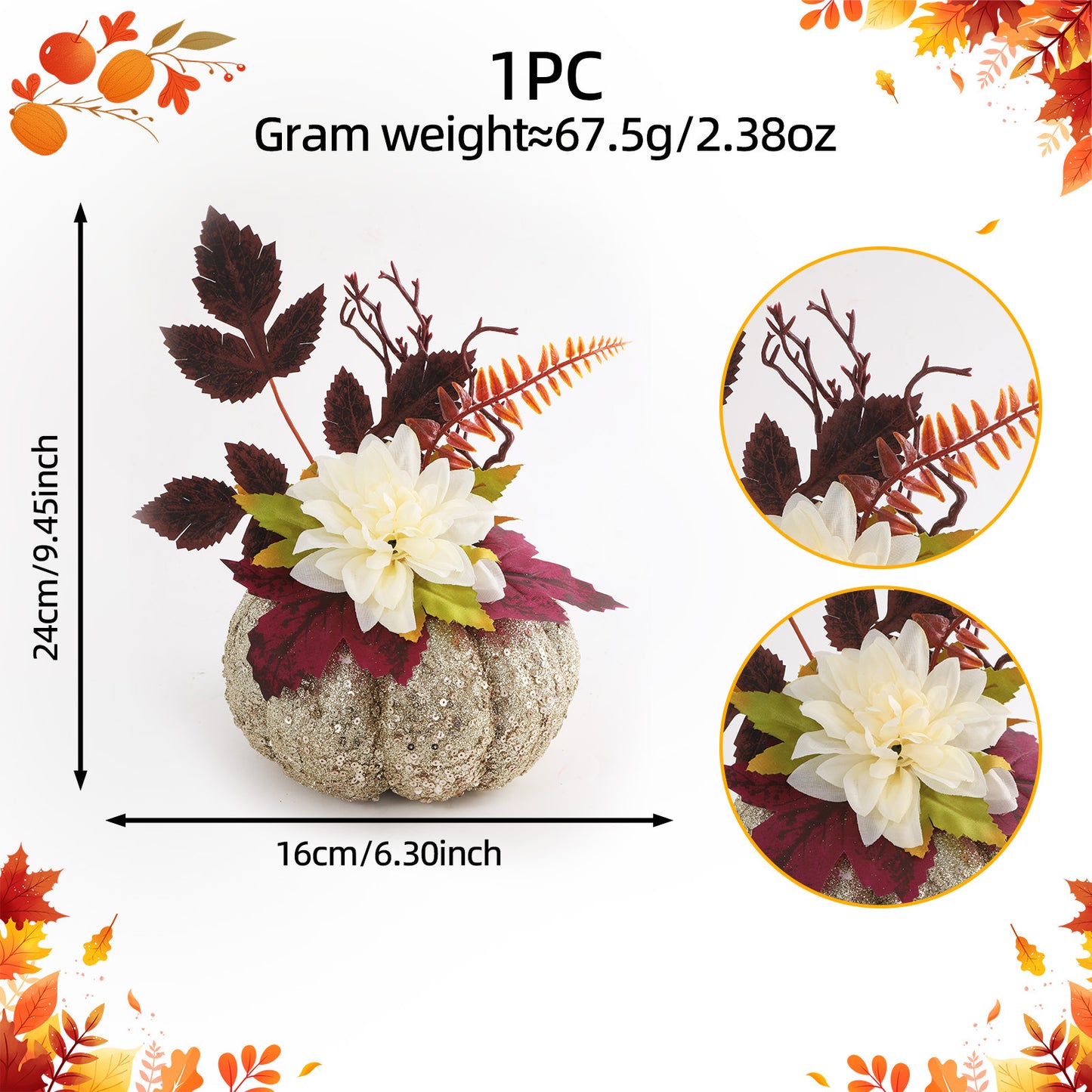 Glitter Faux Pumpkin & Dahlia Set – Fall Harvest Thanksgiving Table Decor