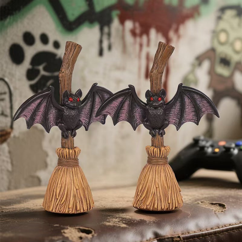 Halloween Bat & Broom Garden Stake – Spooky Outdoor Yard Decor
