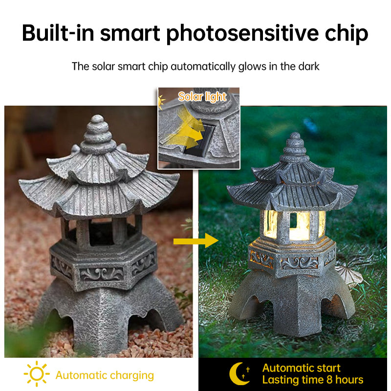 Solar Pagoda Lantern & Statue – Zen Garden Outdoor Decor