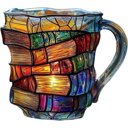 3D painted book cup unique book stacking coffee cup