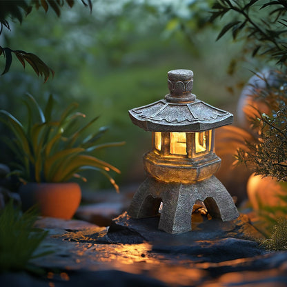 Solar Pagoda Lantern & Statue – Zen Garden Outdoor Decor