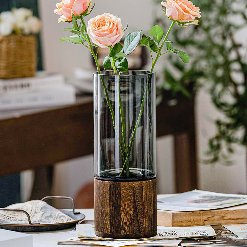 Wooden & Glass Vase – Rustic Boho Home Decor Accent