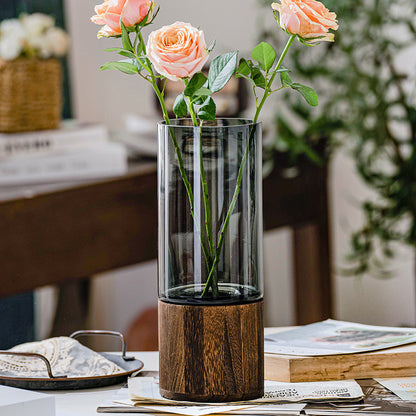 Wooden & Glass Vase – Rustic Boho Home Decor Accent