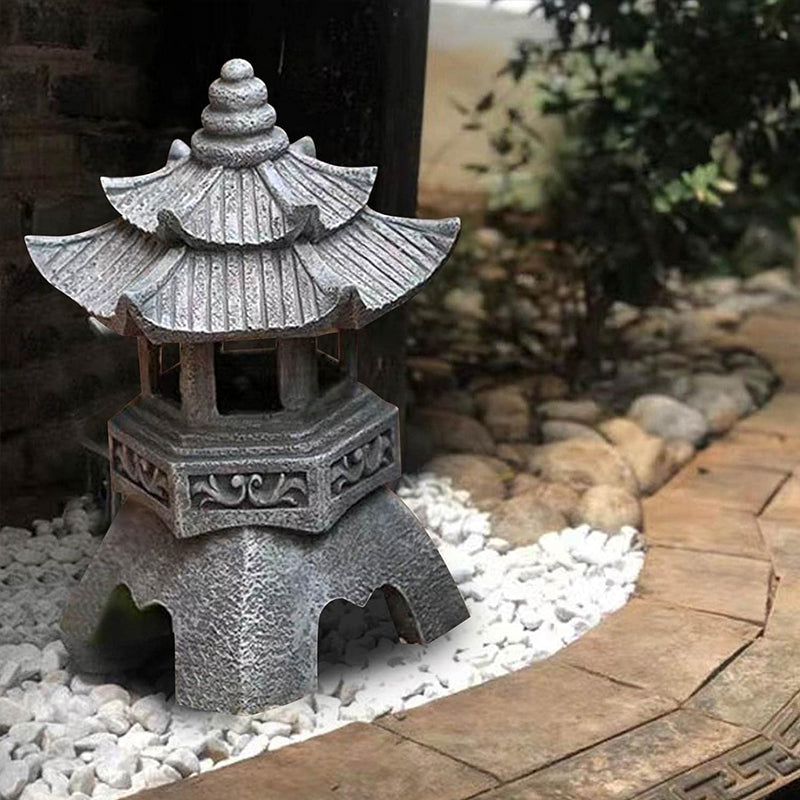Solar Pagoda Lantern & Statue – Zen Garden Outdoor Decor