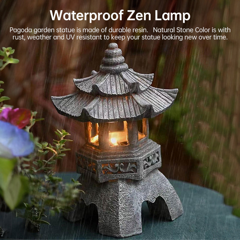 Solar Pagoda Lantern & Statue – Zen Garden Outdoor Decor
