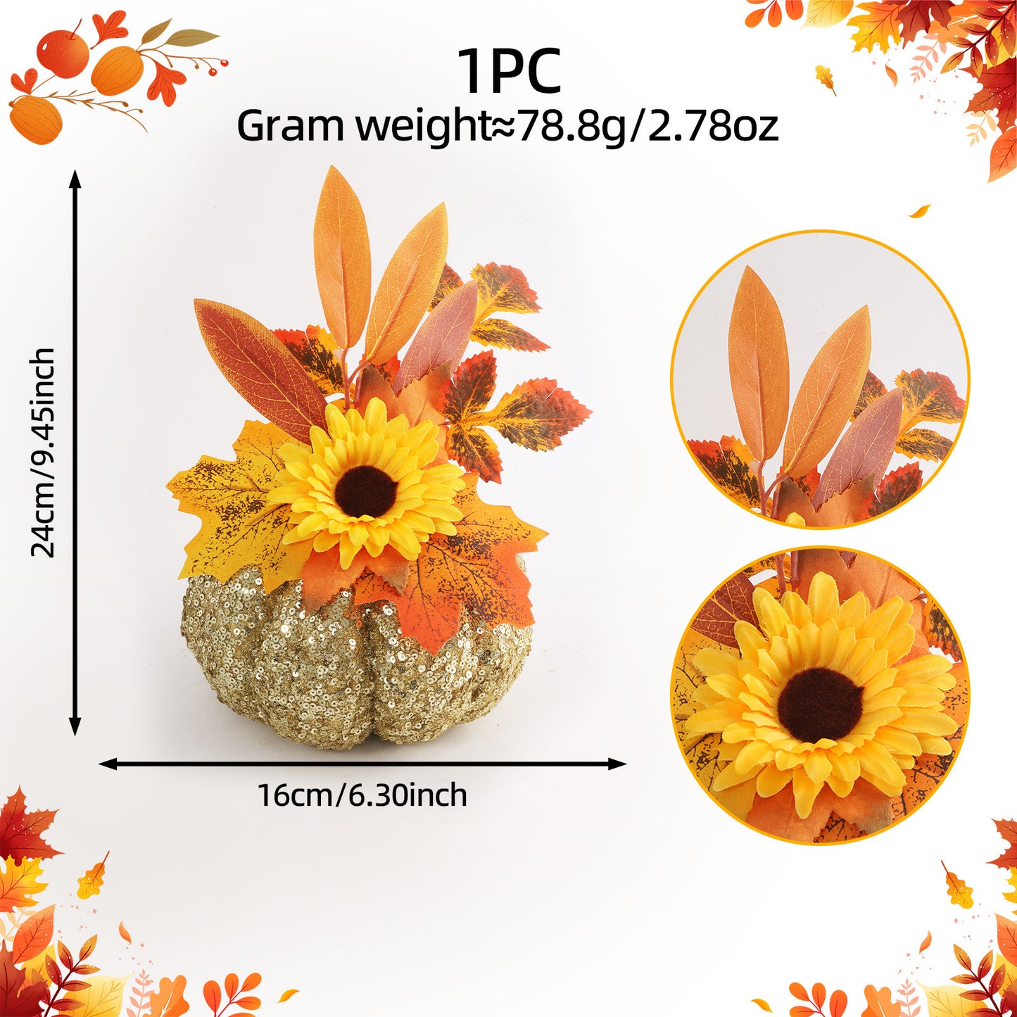 Glitter Faux Pumpkin & Dahlia Set – Fall Harvest Thanksgiving Table Decor