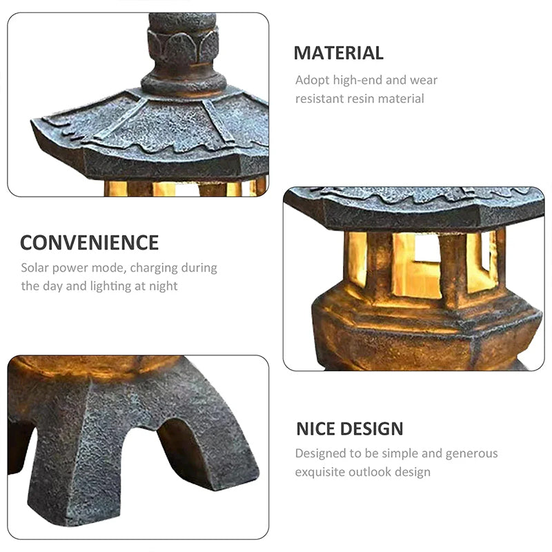 Solar Pagoda Lantern & Statue – Zen Garden Outdoor Decor