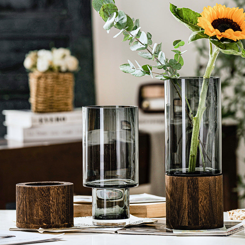 Wooden & Glass Vase – Rustic Boho Home Decor Accent