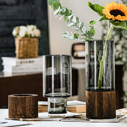 Wooden & Glass Vase – Rustic Boho Home Decor Accent