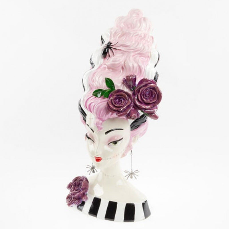 Pink Frankenstein Bride Statue – Halloween Resin Half-Body Home Decor