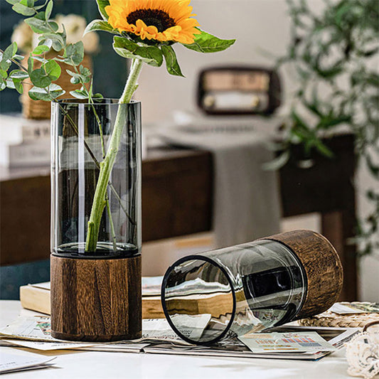 Wooden & Glass Vase – Rustic Boho Home Decor Accent