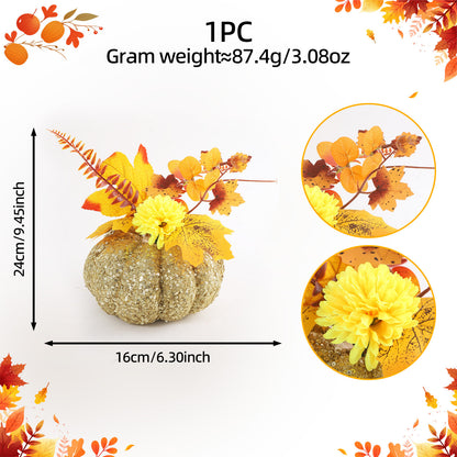 Glitter Faux Pumpkin & Dahlia Set – Fall Harvest Thanksgiving Table Decor