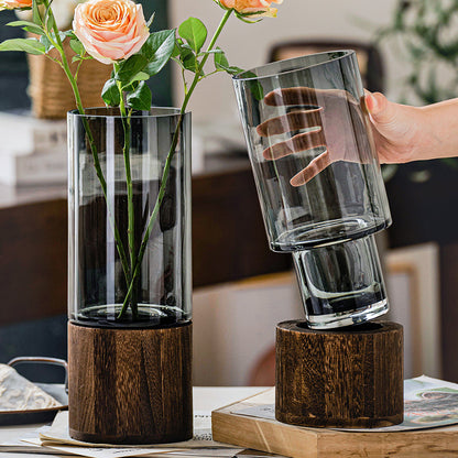 Wooden & Glass Vase – Rustic Boho Home Decor Accent