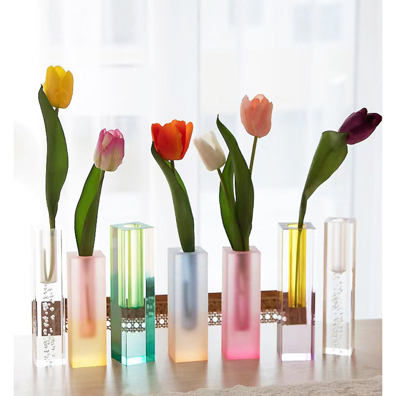 Square Acrylic Bubble Vase – Minimalist Nordic Shelf & Table Decor