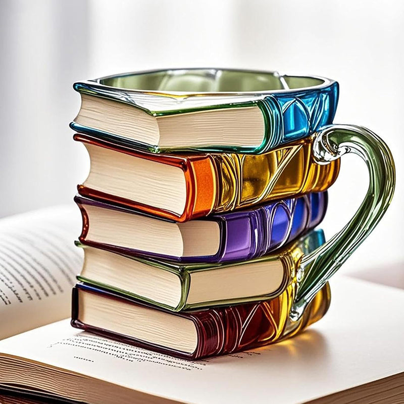 3D painted book cup unique book stacking coffee cup