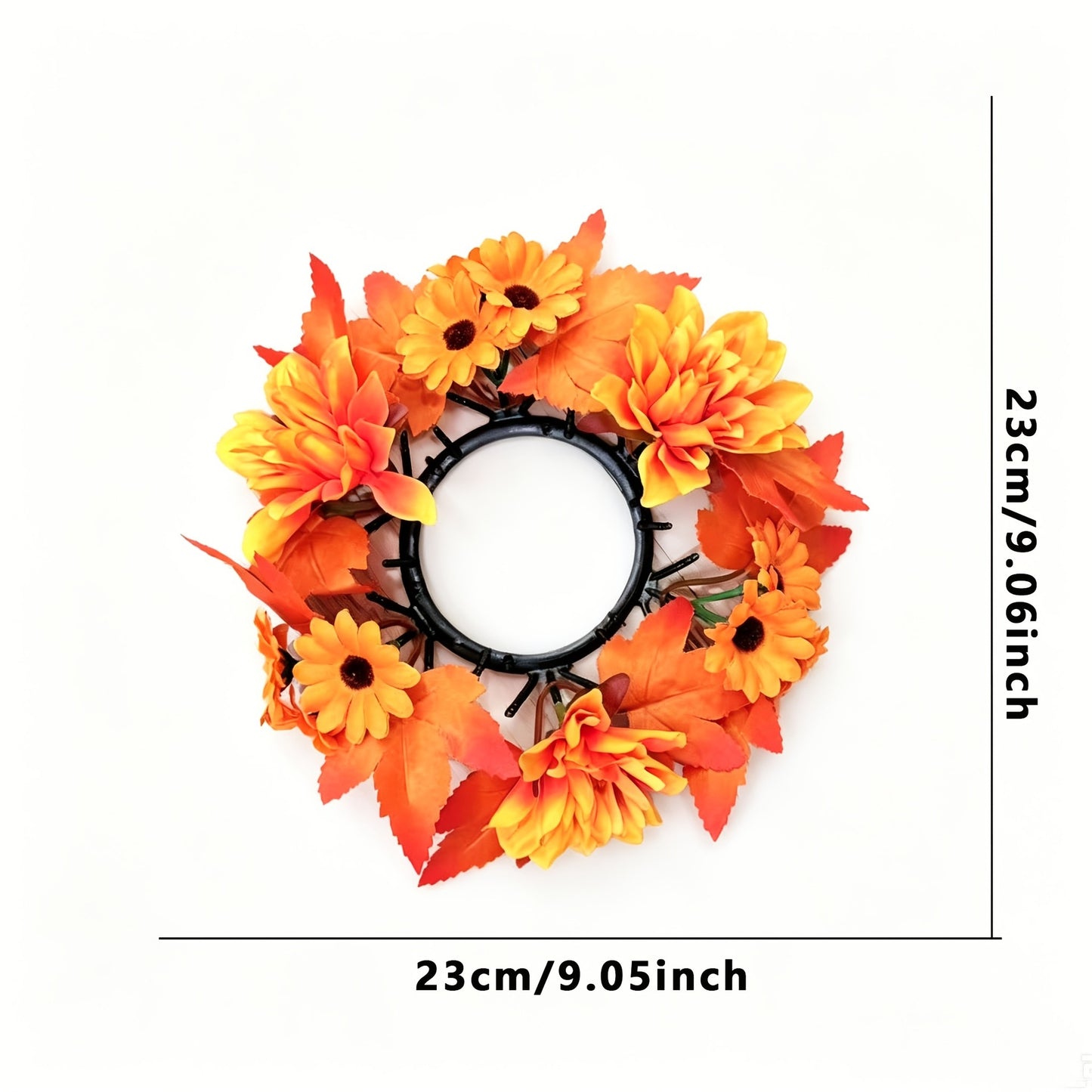 Faux Flower Wreath with Maple Leaves and Pinecones for Table and Living Room Decoration, Thanksgiving and Harvest Festival Decor, Holiday Candle Holder Wreath