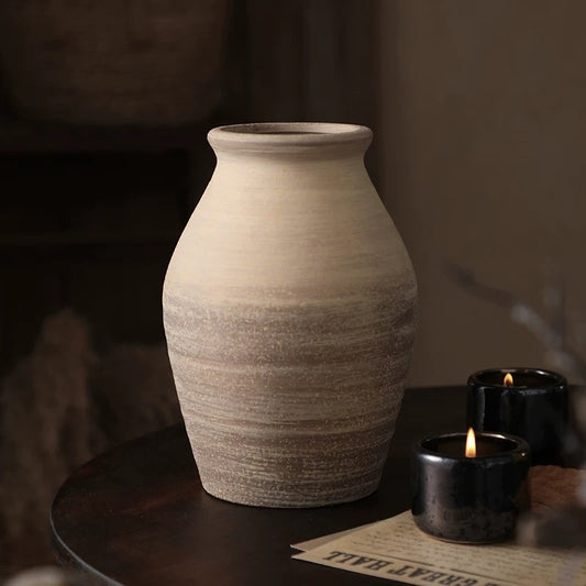 Vintage Rough Pottery Vase – Rustic Dried Flower Arrangement Decor