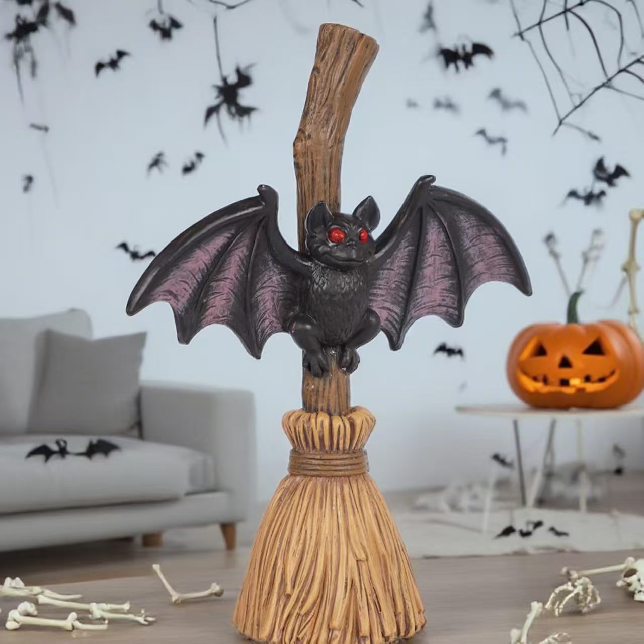 Halloween Bat & Broom Garden Stake – Spooky Outdoor Yard Decor