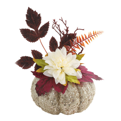 Glitter Faux Pumpkin & Dahlia Set – Fall Harvest Thanksgiving Table Decor