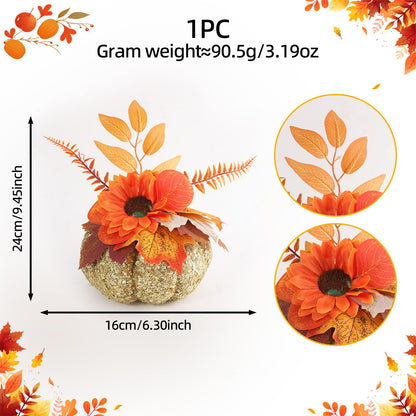 Glitter Faux Pumpkin & Dahlia Set – Fall Harvest Thanksgiving Table Decor