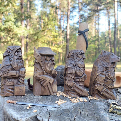 Norse Pagan Resin Ornament – Viking Gods Odin & Thor Shelf Decor