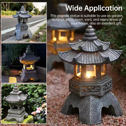 Solar Pagoda Lantern & Statue – Zen Garden Outdoor Decor